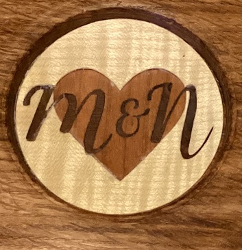 turned bowl with inlaid heart and initials